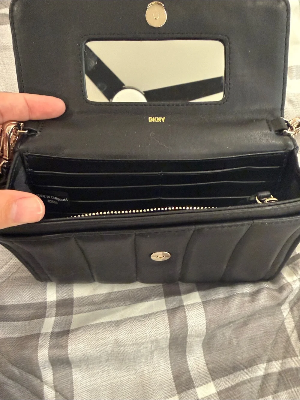DKNY Black Quilted Crossbody with Gold Chain Strap